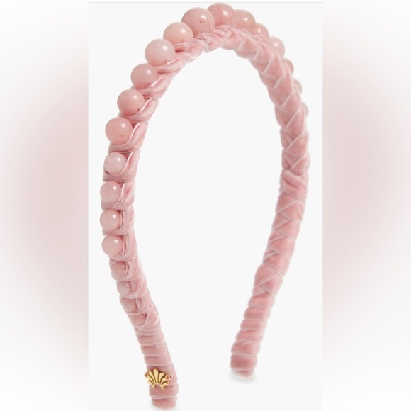 🆕Lele Sadoughi Glamorous Graduated Bead Rosy Pink Velvet Headband::NWT:: - Picture 1 of 6